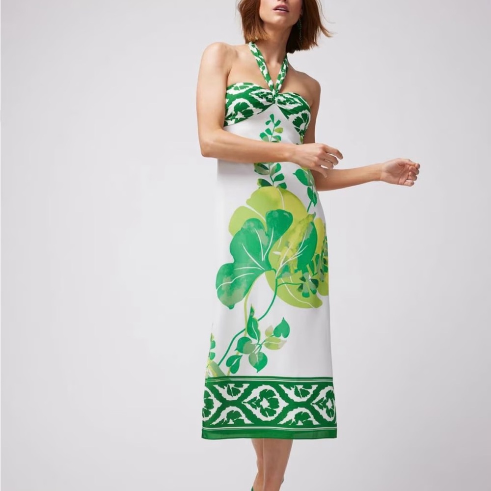 WHBM Green and White Floral Skirt with Slit